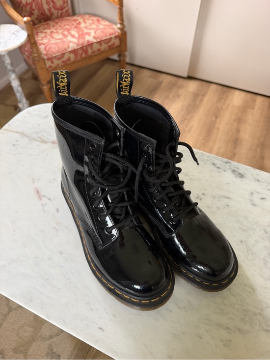 Dr. Martens Shoes - Dr. Martens Black Patent Lace-Up Platform Boots